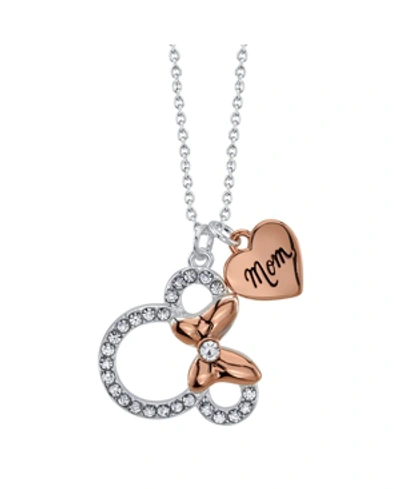 Shop Disney Silver Plated Clear Crystal Minnie Mouse "mom'" Necklace, 16"+2" Extender In Pink