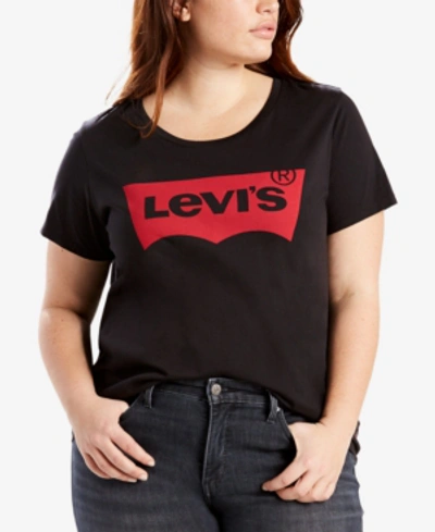 Shop Levi's Trendy Plus Size Perfect Logo Cotton T-shirt In Black
