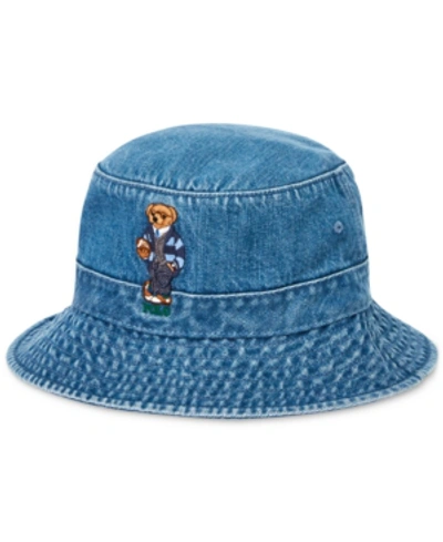 Shop Polo Ralph Lauren Men's Polo Bear Denim Bucket Hat In Light Wash