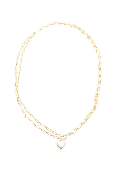 Shop Timeless Pearly Double Chain Heart Necklace In Silver Gold (gold)
