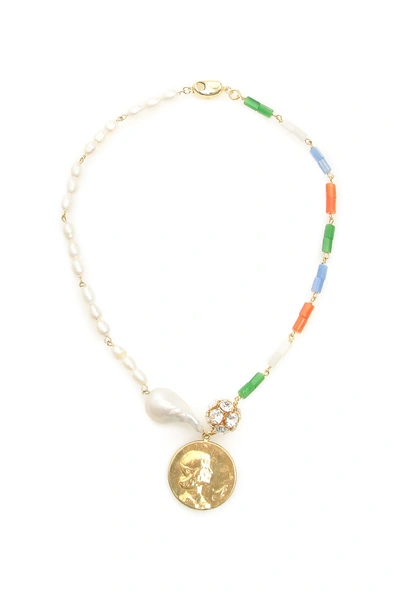 Shop Timeless Pearly Medallion Asymmetrical Necklace In Multi (white)