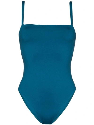 Shop Asceno Palma Square-neck Swimsuit In Blue