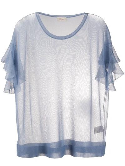 Shop Altea Ruffled Sleeve Fine-knit T-shirt In Blue