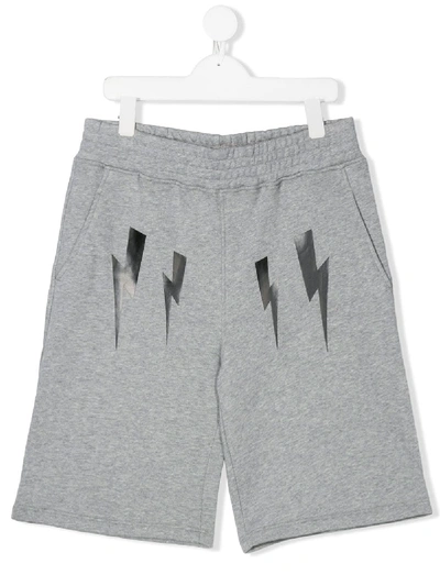 Shop Neil Barrett Teen Thunderbolt Track Shorts In Grey