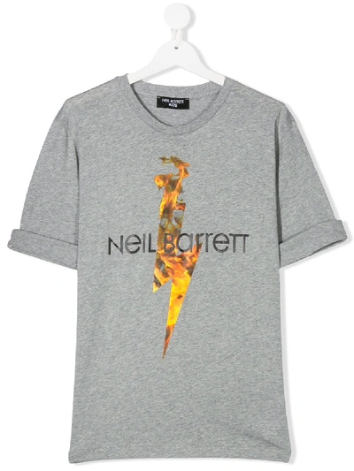 Shop Neil Barrett Teen Fire Thunderbolt T-shirt In Grey