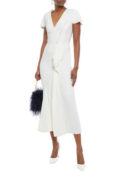 Shop Roland Mouret Bates Embroidered Stretch-crepe Midi Dress In White