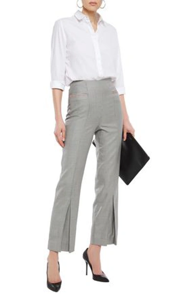 Shop Roland Mouret Salthill Pleated Checked Wool And Silk-blend Kick-flare Pants In Gray
