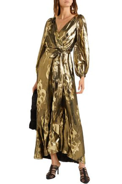 Shop Temperley London Eda Wrap-effect Silk And Lurex-blend Jacquard Maxi Dress In Gold