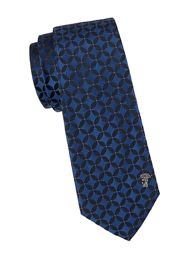 Shop Versace Medallion Silk Tie In Blue
