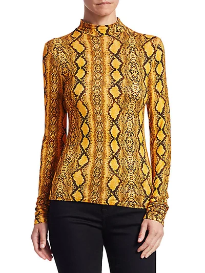 Shop Andamane Beth Snake-print Turtleneck Top In Yellow