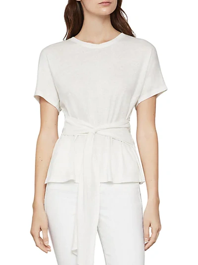 Shop Bcbgmaxazria Tie-waist Linen-blend Top In Off White