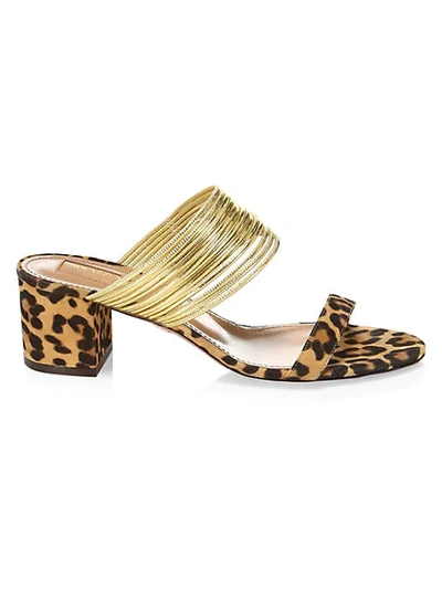 Shop Aquazzura Rendez Vous Animal-print Suede Slide Sandals In Sabbia Gold