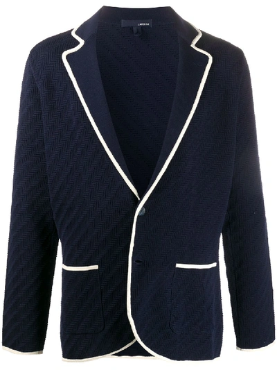 Shop Lardini Contrast-trim Textured Blazer In Blue