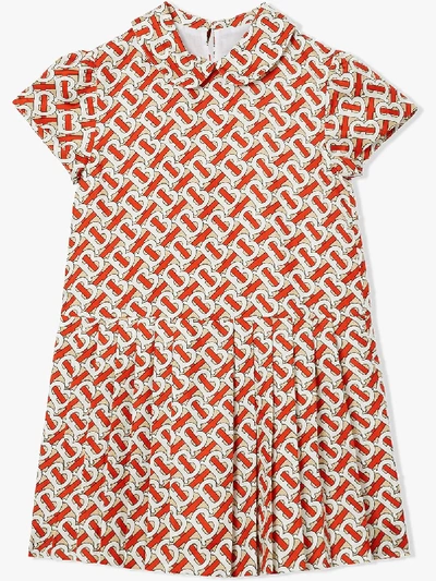 Burberry Girl's Lenka Monogram Print Silk Twill Dress In Red