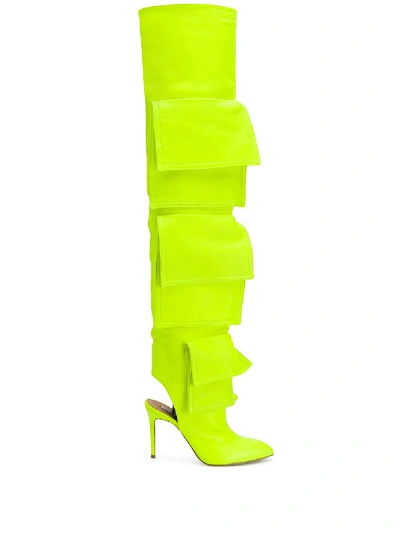 Shop Natasha Zinko Pocket-detail Thigh-high 100mm Boots In Yellow
