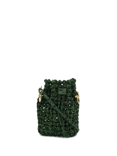 Shop Fendi Mini Mon Tresor Woven Bag In Green