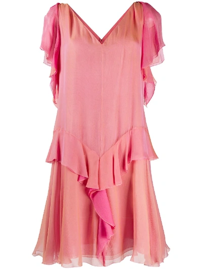 Pre-owned Chanel Waterfall Ruffle Dress In Pink