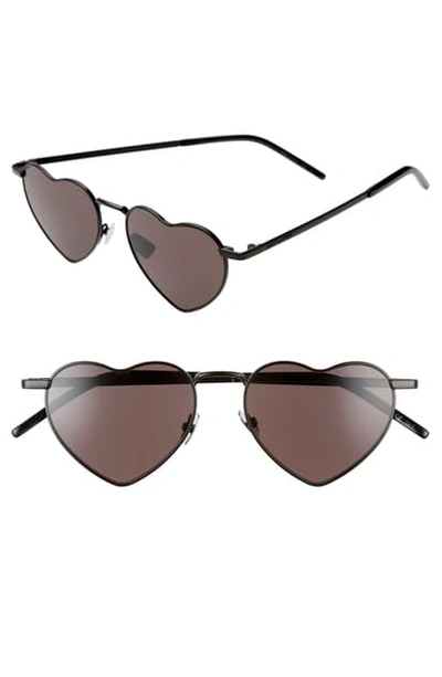 Shop Saint Laurent Loulou 52mm Heart Shaped Sunglasses In Black/ Black