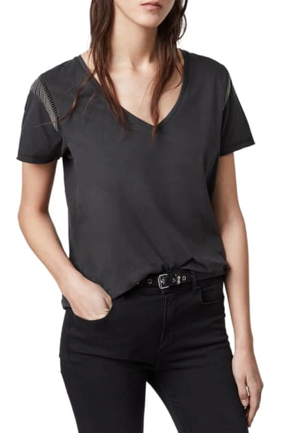 Shop Allsaints Emelyn Chain Detail T-shirt In Washed Black