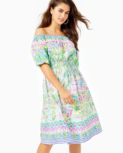 Shop Lilly Pulitzer Camille Off-the-shoulder Dress In Multi Island Hopping Engineered Dress