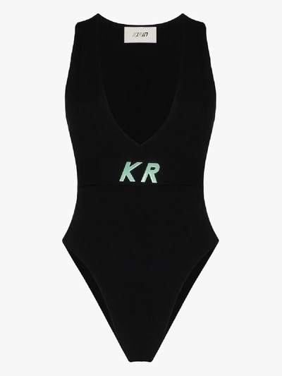 Shop Kirin Logo Detail Knit Bodysuit In Black
