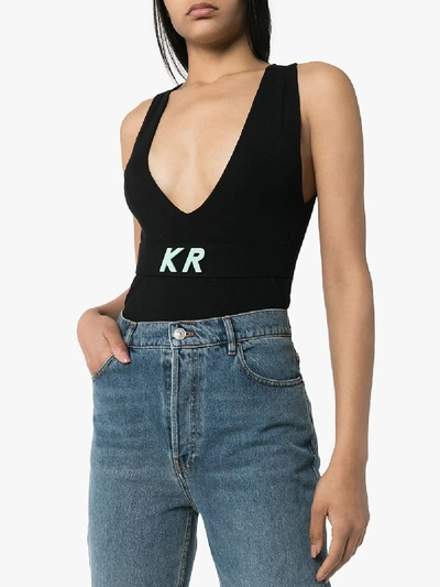 Shop Kirin Logo Detail Knit Bodysuit In Black