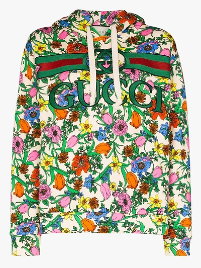 Shop Gucci Pop Flora Print Hoodie In Green