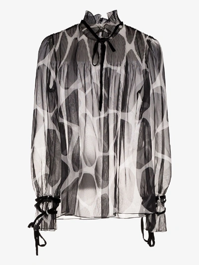 Shop Valentino Giraffe Print Chiffon Blouse In Black