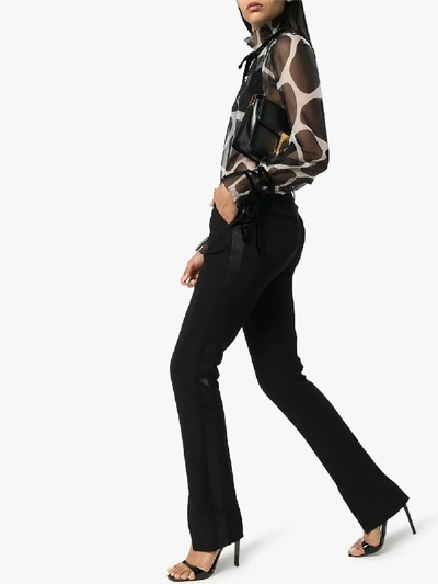 Shop Valentino Giraffe Print Chiffon Blouse In Black