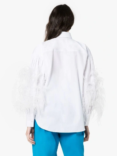 Shop Valentino Feather Sleeve Cotton Shirt In White