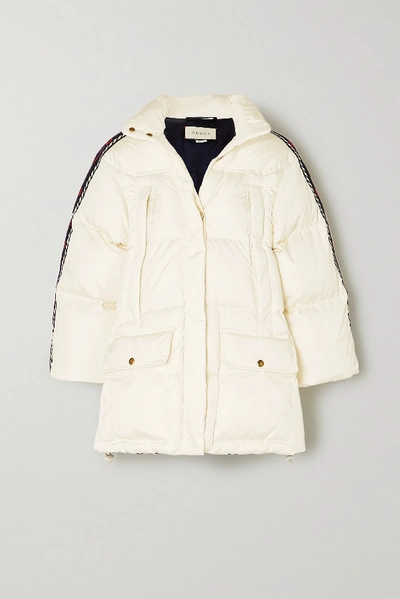Shop Gucci Oversized Webbing-trimmed Quilted Shell Down Jacket In Ivory