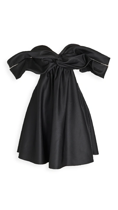 Shop Area Crystal Cutout Draped Dress In Black
