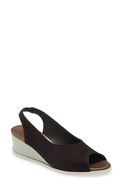 Shop Arche Suryli Wedge Sandal In Noir/ Bronze Nubuck