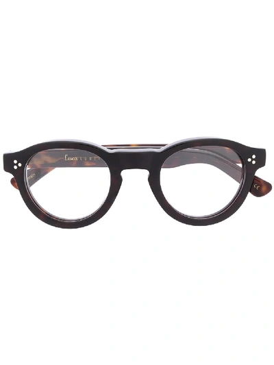 Shop Lesca Gaston Round Frame Glasses In Black