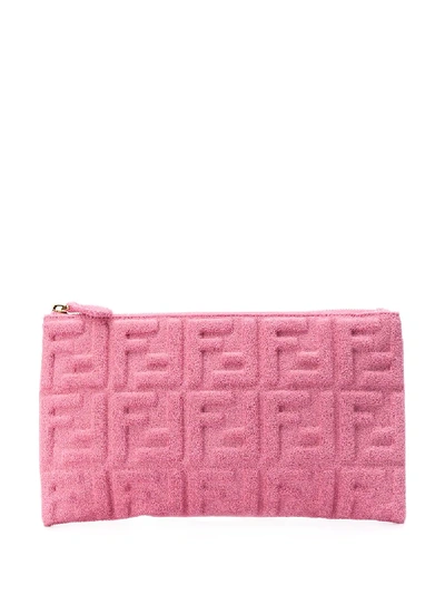 Shop Fendi Ff Embossed Clutch Bag In Pink
