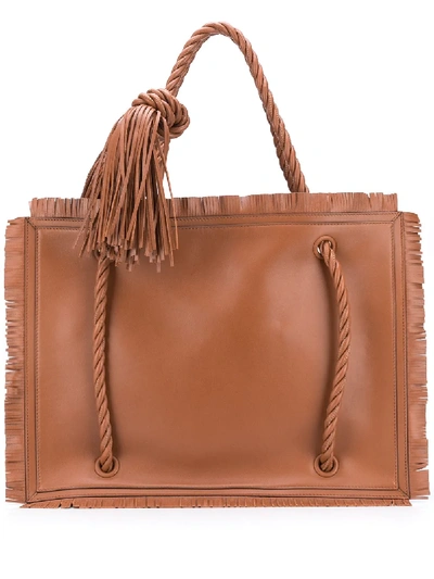 Shop Valentino The Rope Tote Bag In Brown