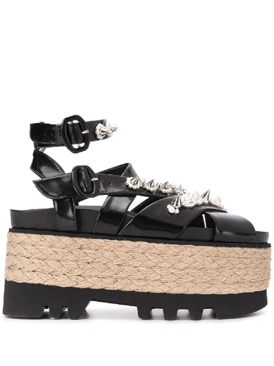 Shop Simone Rocha Crystal-embellished Platform Sandals In Black