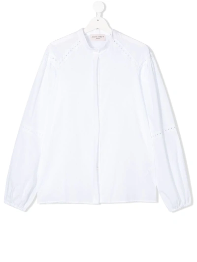 Shop Alberta Ferretti Teen Lace Detail Blouse In White