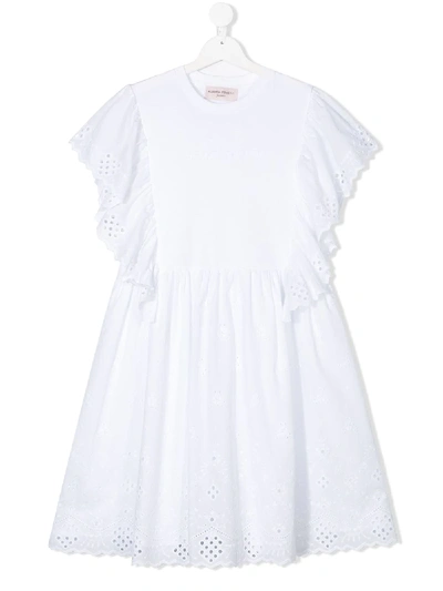 Shop Alberta Ferretti Teen Lace Trim Dress In White