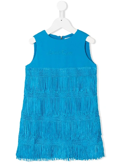 Shop Alberta Ferretti Fringe Mini Dress In Blue
