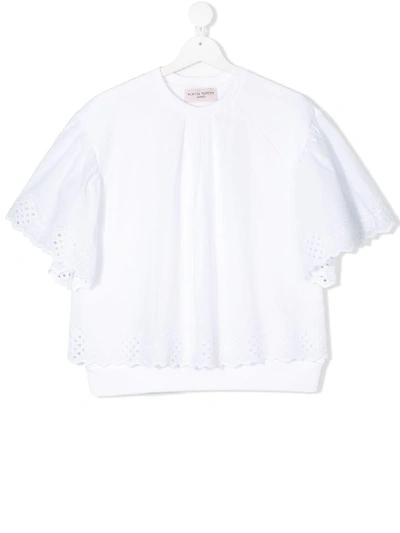 Shop Alberta Ferretti Teen Lace Trim Blouse In White