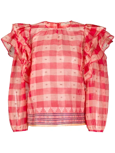 Shop Ulla Johnson Ruffled Checked Blouse In Red