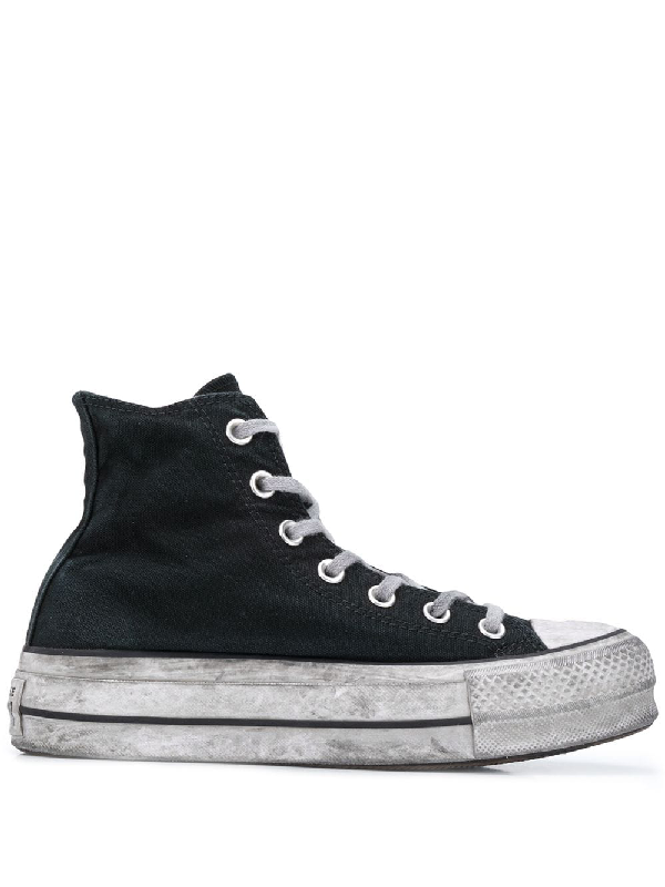 Converse Distressed Lace-up Sneakers In Black | ModeSens