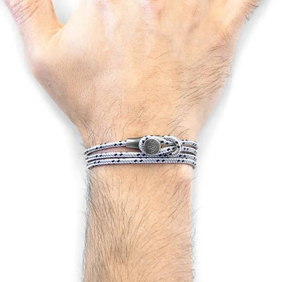Shop Anchor & Crew Grey Dash Dundee Silver & Rope Bracelet (charity Bracelet Snow Leopard Trust)