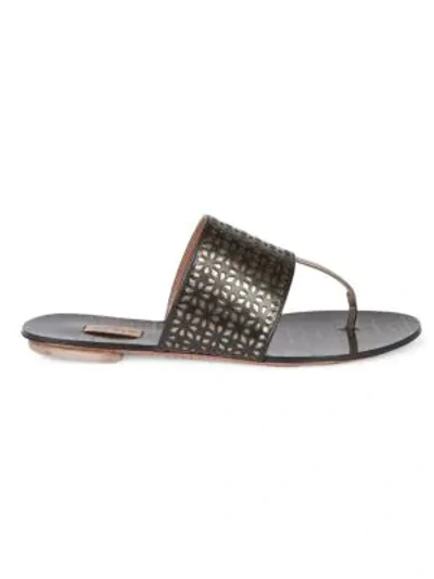 Shop Alaïa Laser Cut Leather Thong Sandals In Blanc