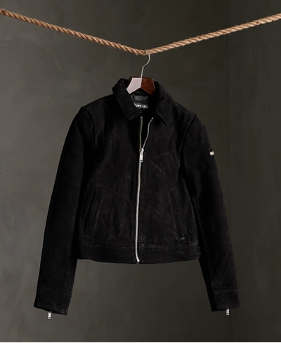 Shop Superdry Cropped Suede Harrington Jacket In Black
