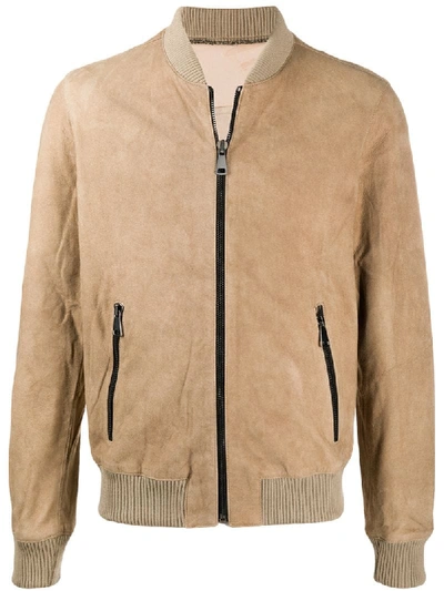 Shop Family First Suede Bomber Jacket In Brown