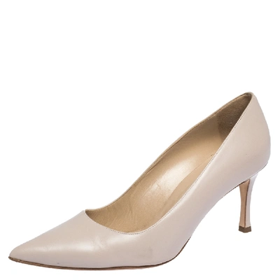 Pre-owned Manolo Blahnik Pale Pink Leather Bb Pointed Toe Pumps Size 39.5