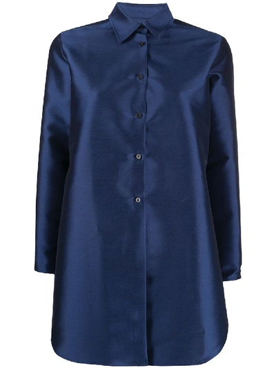 Shop Alberto Biani Long-sleeved Satin Shirt In Blue