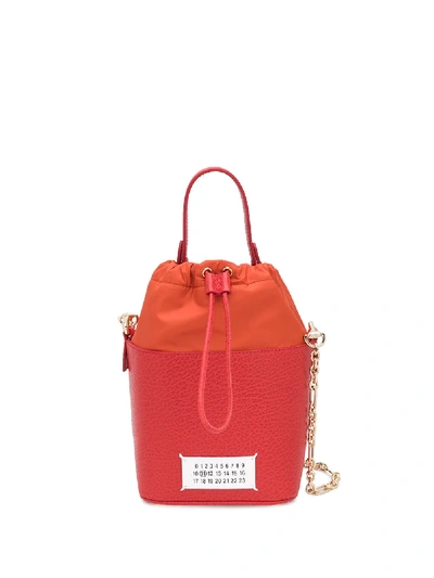 Shop Maison Margiela Textured-leather Bucket Bag In Orange